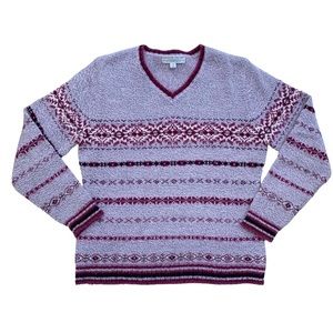 Carolyn Taylor Lavender & Wine V Neck Pullover Sweater Women Large